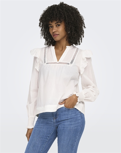 Only - ONLIdris Frill Tape Bluse - Cloud Dancer